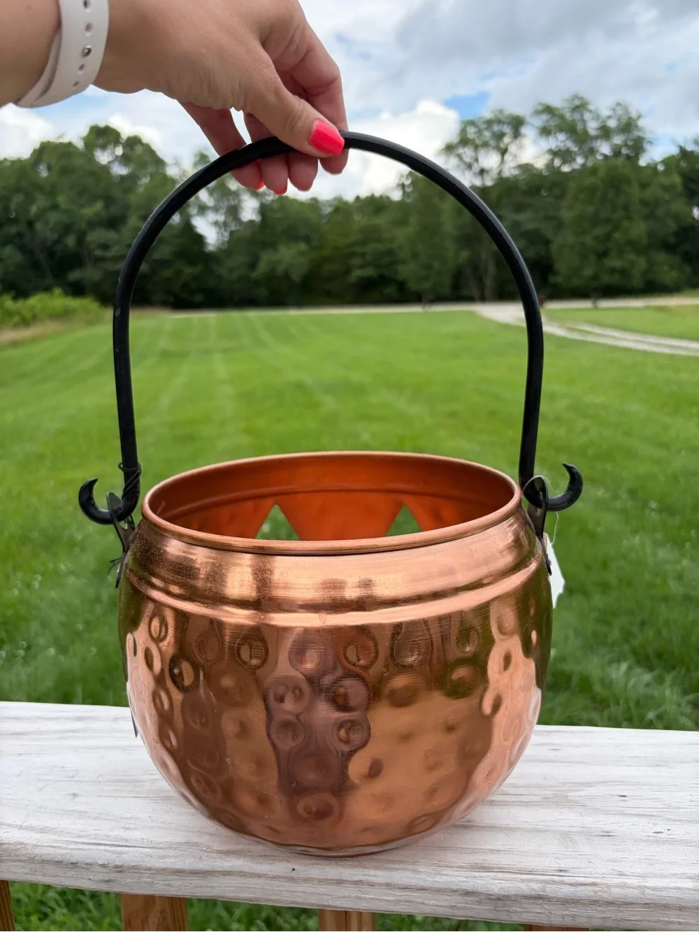 Moonlight Manor 7 x 8in Hammered Metal Copper Color BUCKET JACK O LANTERN NWT